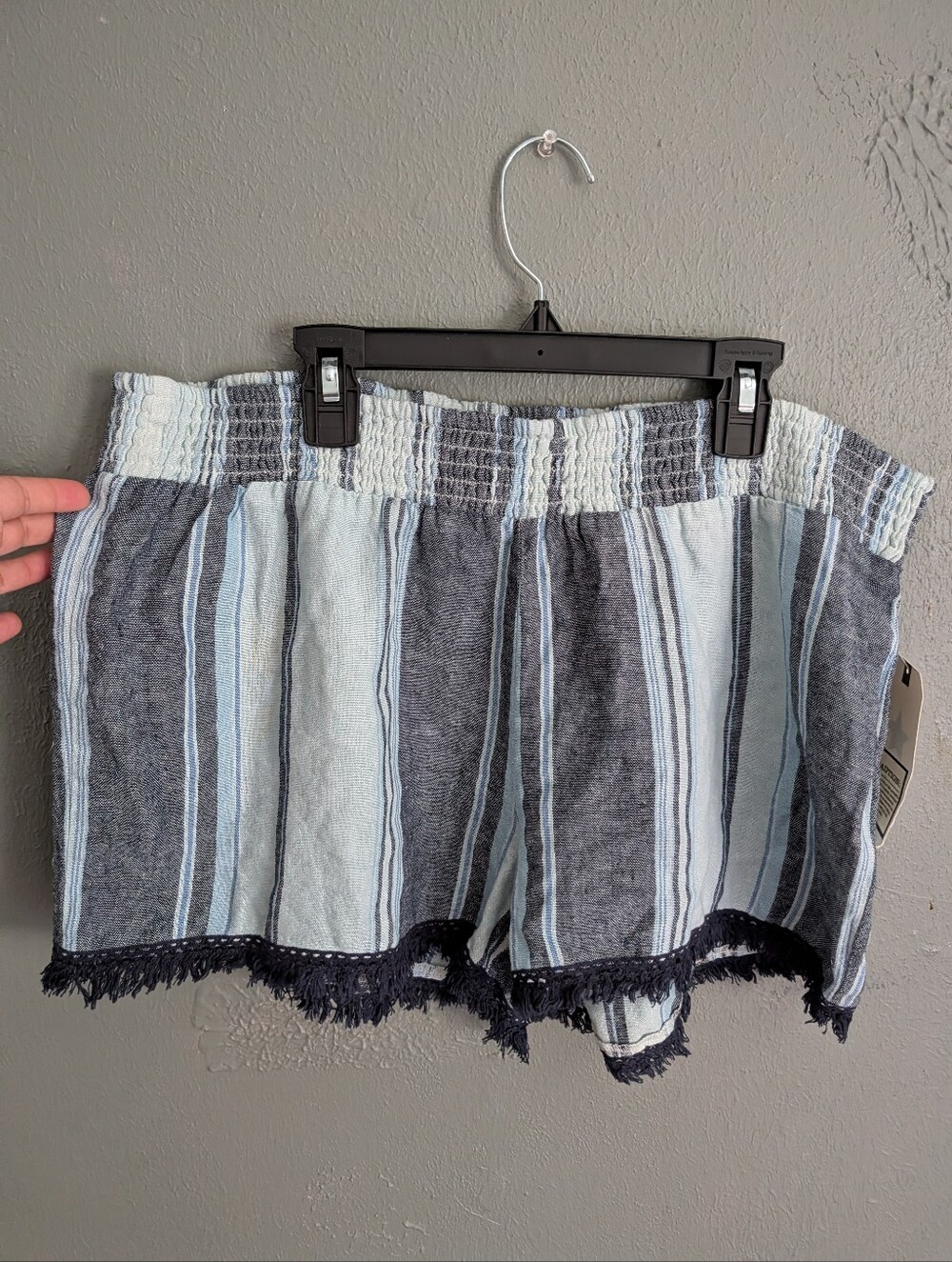 Vanilla Star Striped Fringe Hem Women’s Shorts - Light Blue & Navy